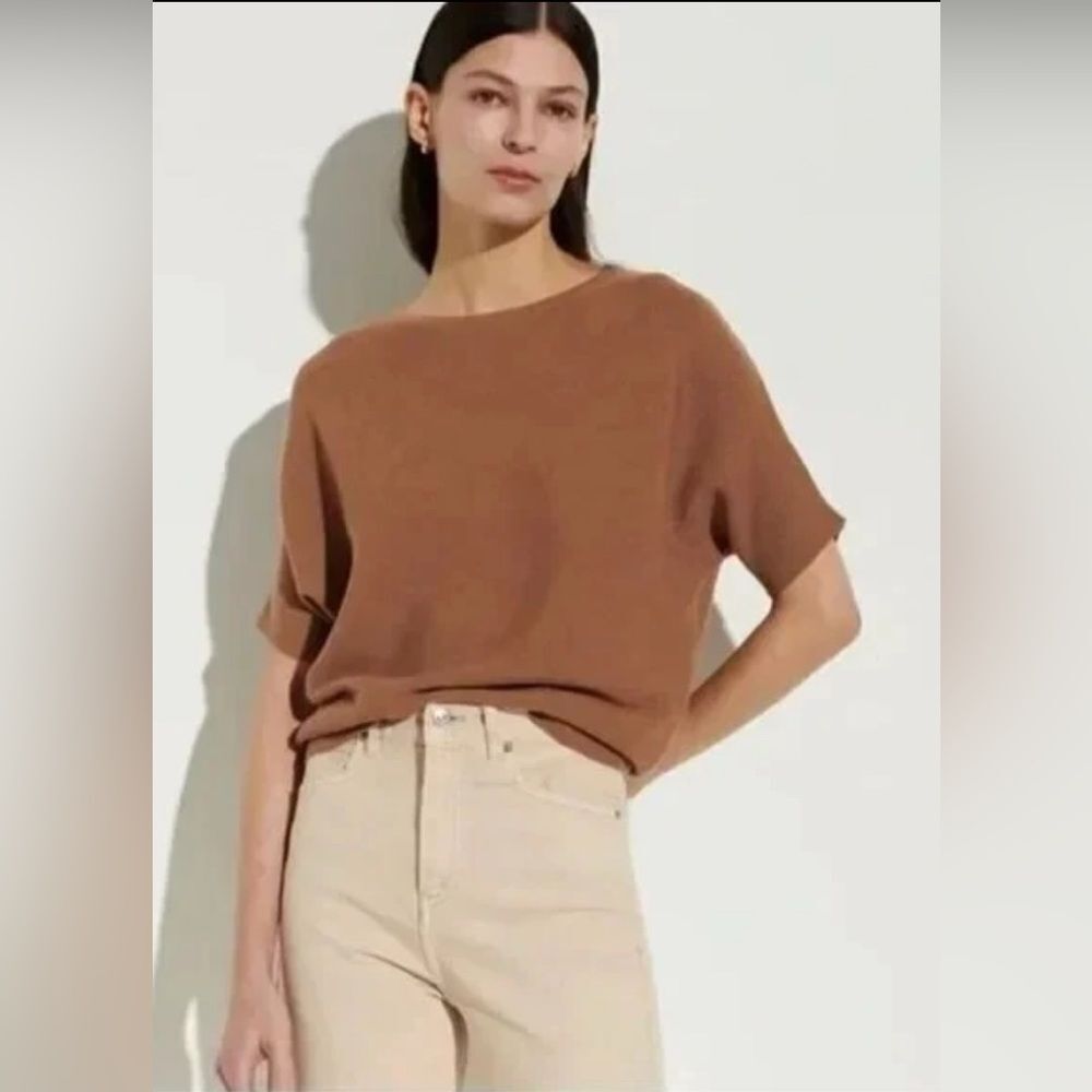 The Reset Oversized Essential pullover ribbed Cotton Linen Blend Sweater Tan S/M